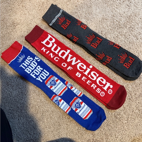 Budweiser Casual Socks Set - Blue, Red, and Gray shoe size 6-12 - Picture 2 of 3
